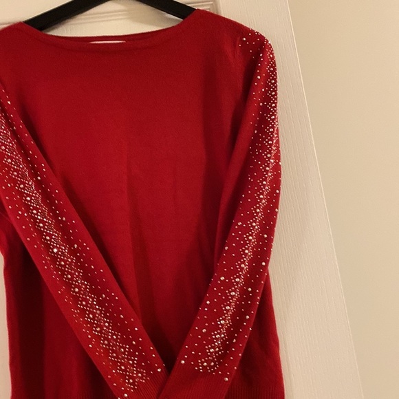 Red sweater with some sequin on the sleeve for women,MP - Picture 3 of 9